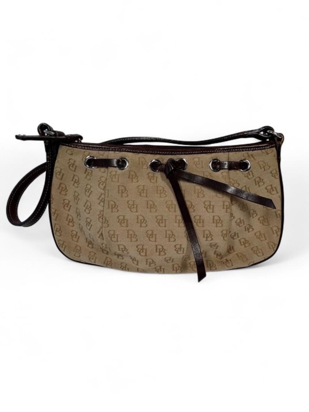 Vintage Dooney & Bourke Monogram Canvas Tassel Baguette Bag, Y2K “DB” print